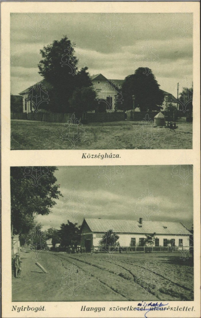 Nyírbogáti községháza és iskola (levelezőlap)