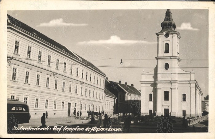 Szatmárnémetii templom és főgimnázium. (képeslap)