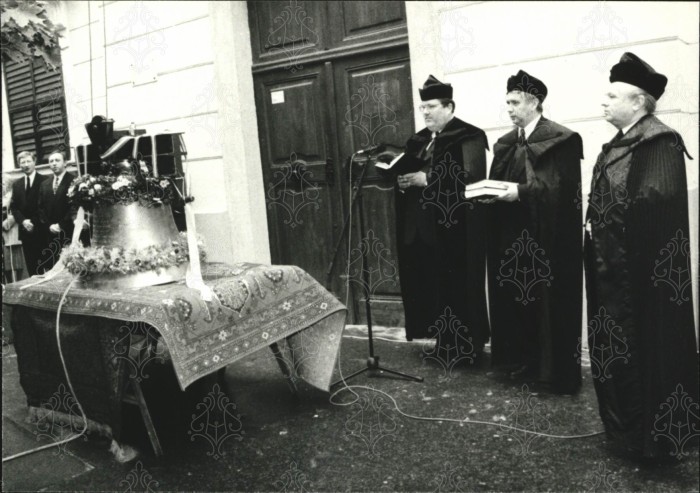 Szabó Endre esperes, Bölcskei Gusztáv püspök, Nagy László főjegyző, Czapp József, Csiszár Ákos (1996)